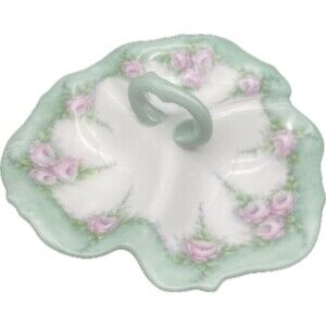 VTG Porcelain Floral Divided Candy Nut Dish 1959 Signed RARE